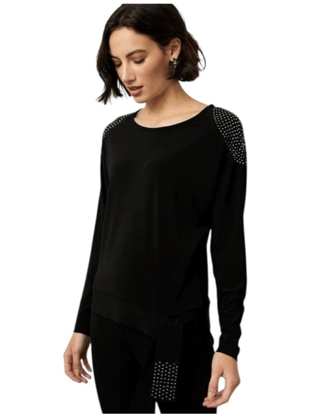 Joseph Ribkoff Studded Shoulder Evening Top Black Stretch Women’s US 8